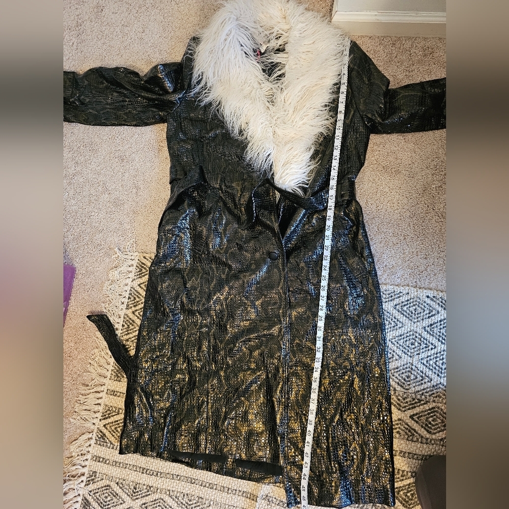 NWT Free People Vegan Midnight Train Duster Jacket Removable Faux Fur Size L - Picture 11 of 11